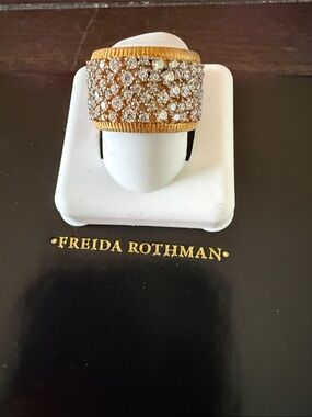 Freida Rothman Gold Crystal Pave Wide Band Ring Size 6